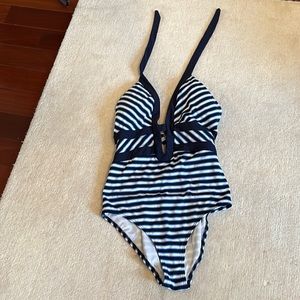 JETS by Jessica Allen blue stripped one piece bathing suit